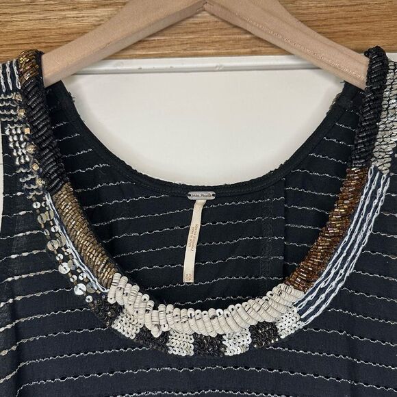 Free People Aztec Louie Split Back Beaded Scoop Neck Top - Picture 6 of 11